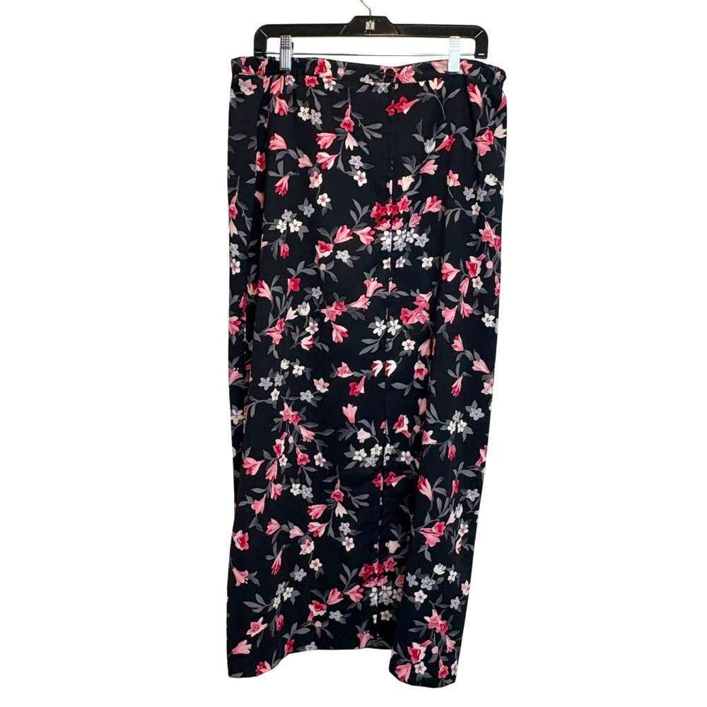 Brannan‎ Studio Y2K Long Black Floral Skirt Large Vintage USA Slit Zip Maxi Dark